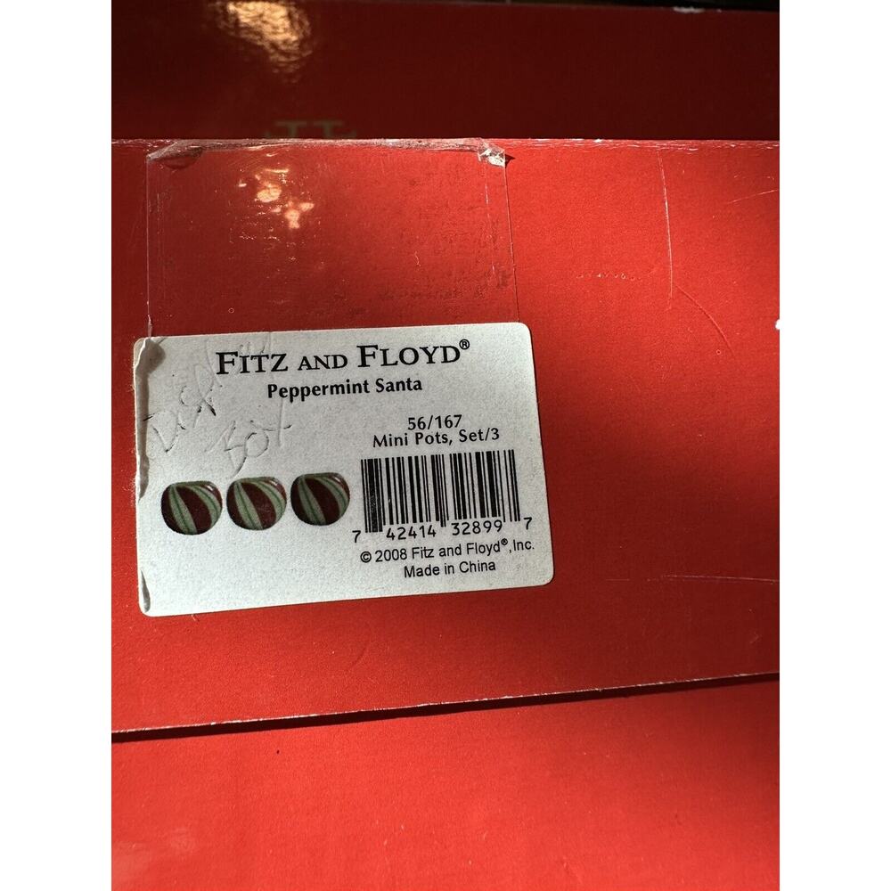 RARE‎ SET OF 3 FITZ & FLOYD "PEPPERMINT SANTA" Mini Pots - Picture 2 of 4